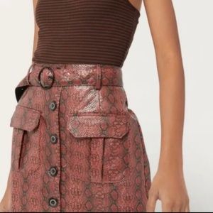 Urban Outfitters Mini Skirt Womens Red Faux Snakeskin Button Up Belt Size XS